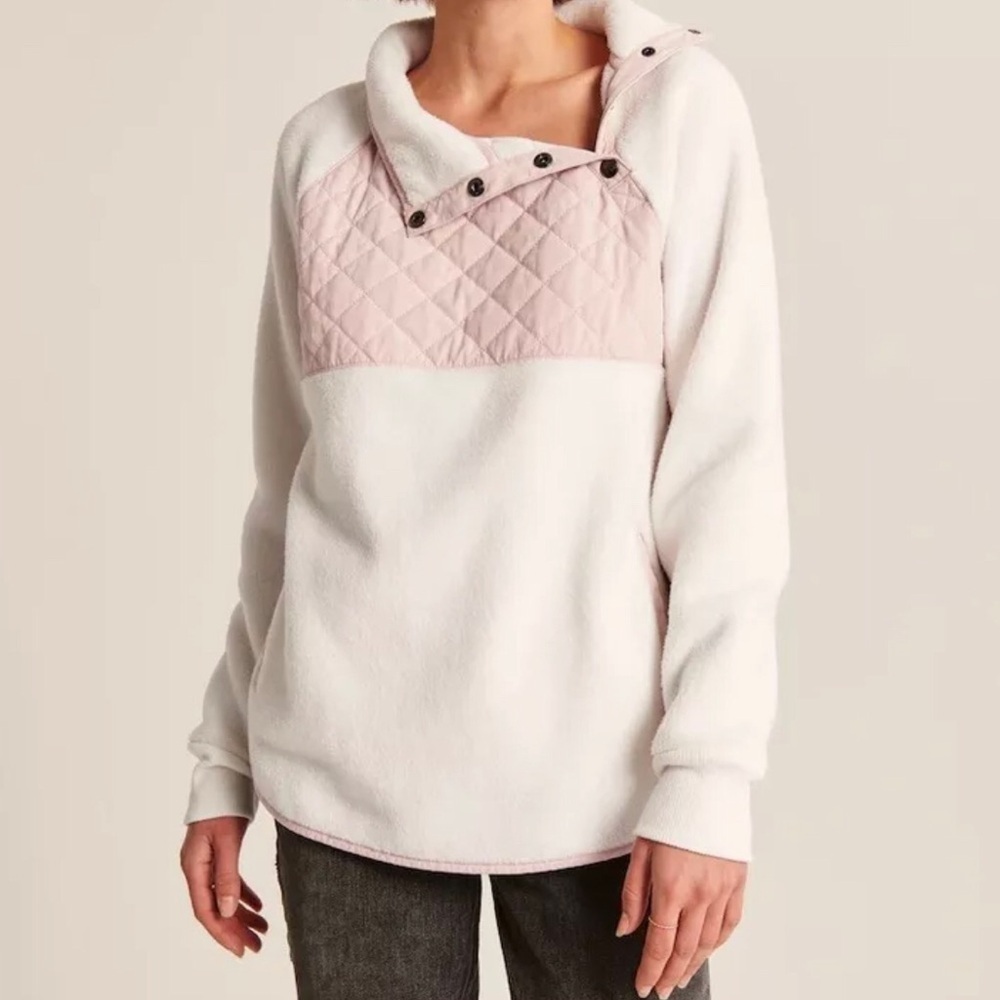 Abercrombie and Fitch Creme and Tan Pleather Snap Up Fleece Pullover Size L